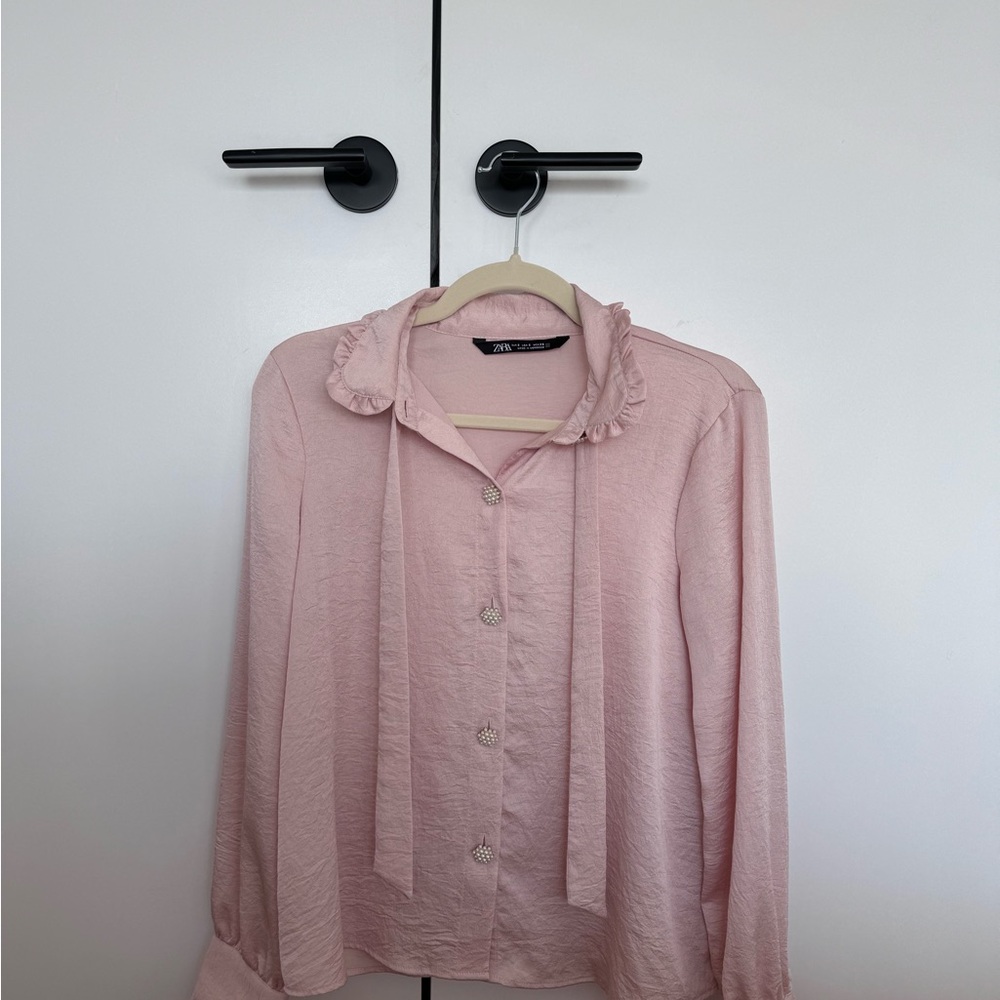 Zara Pink Ruffled Blouse with Peter Pan Collar